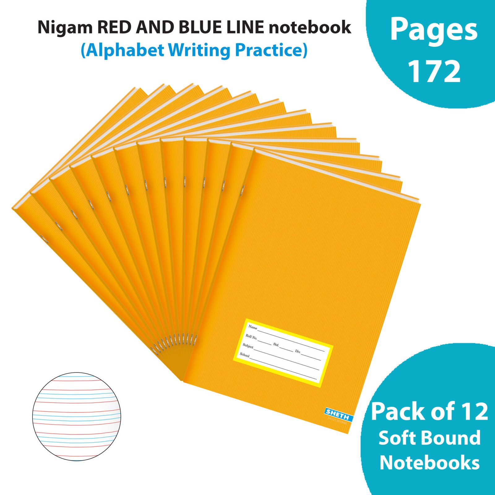 Nigam Red Blue Line A5 Note Book 172 Pages Soft Bound Set of 12 1