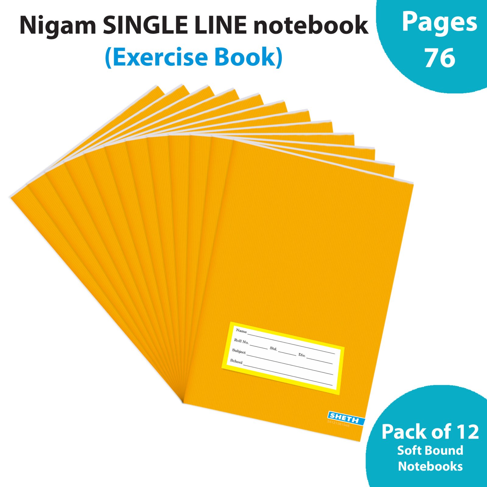 Nigam Single Line Long Note Book 76 Pages Soft Bound Set of 12 1