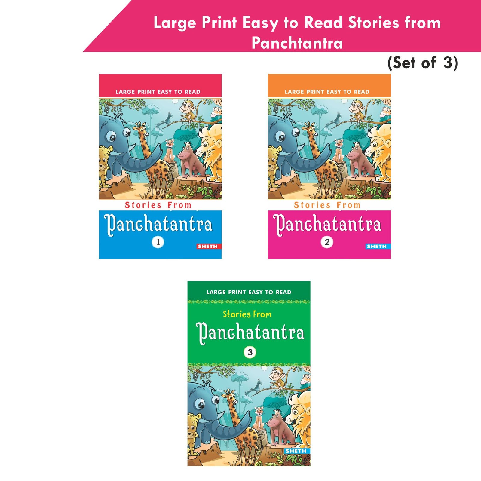 Large Print Easy to Read Stories from Panchtantra Set of 3 1