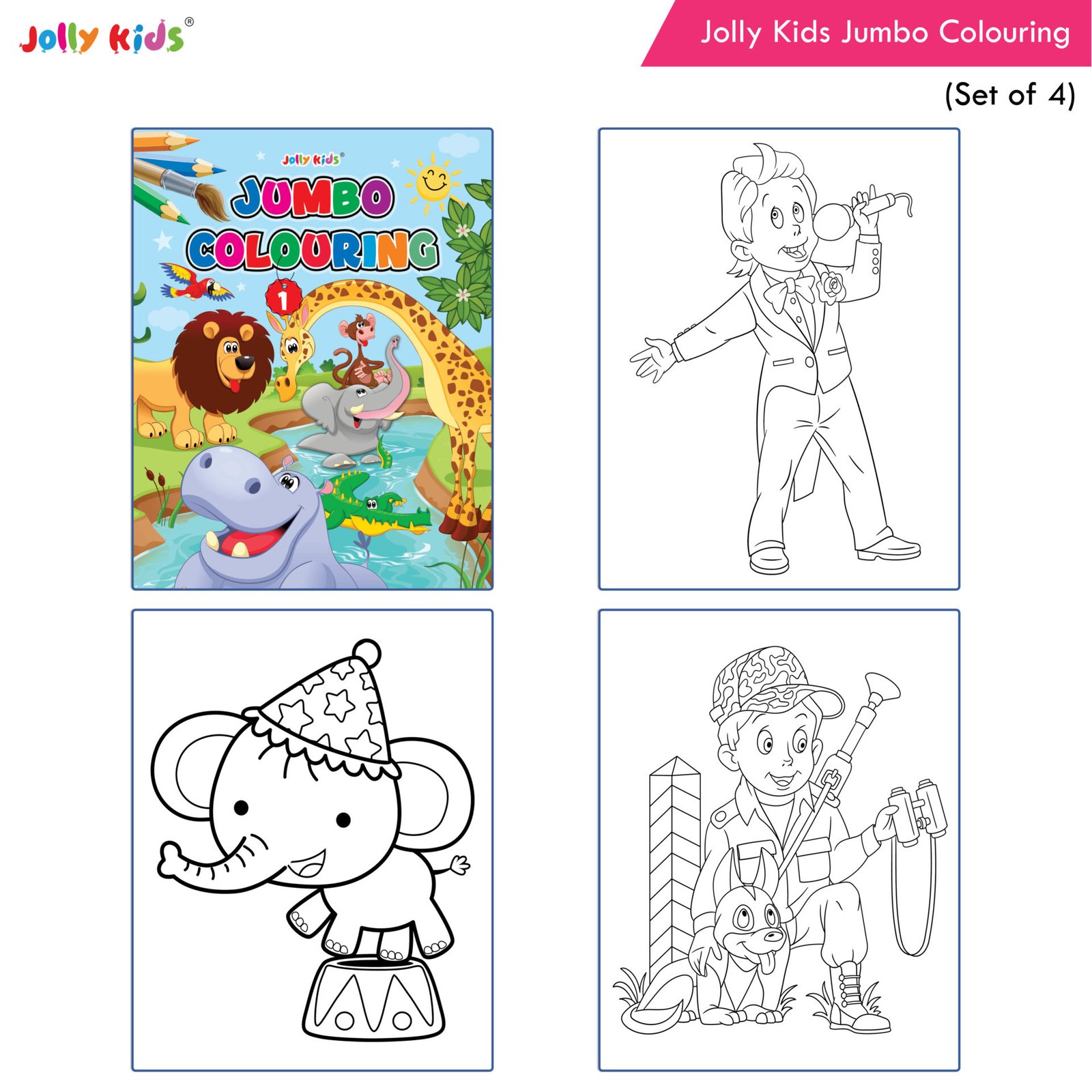 Jolly Kids Jumbo Colouring Books For Kids Set of 4, 130 Fun Learnig Images  Per Colour Book, Ages 3 – 8 Years - Shethbooks