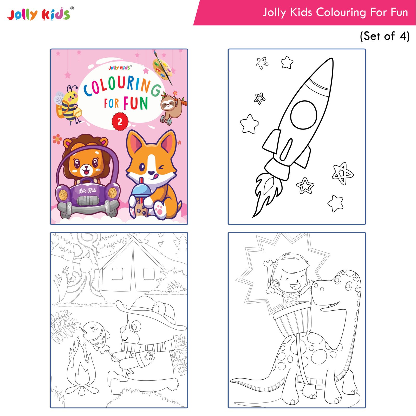 Jolly Kids Colouring for Fun Books A, Set of 4, Each Book 64  Images, Colouring & Painting Books for Kids, Ages 3-8 Year - Shethbooks