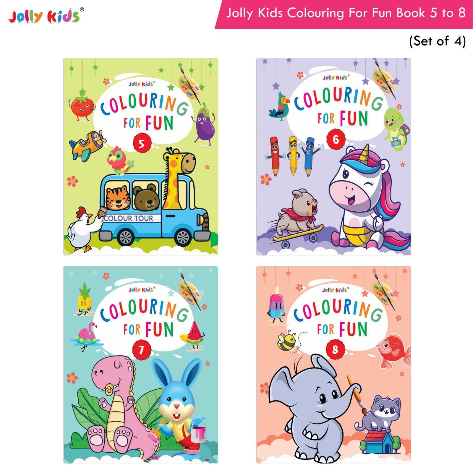 Jolly Kids Colouring For Fun Book Set of 4 5 8 1