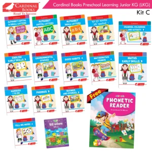 Cardinal Books Preschool Learning Junior KG (LKG) Kit C |Ages 4-5 Years| Alphabet| Number| Rhymes and Stories| Phonic| Hindi Varnmala|Pre KG Book Set of 15 + Free Phonetic Reader Book