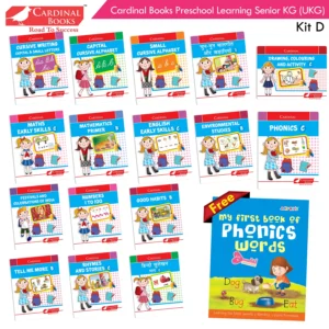 Cardinal Books Preschool Learning Senior KG (UKG) Kit D |Cursive Alphabet| Number|Rhymes and Stories| Phonic|Ages 5-6 Years| Pre KG Book Set of 16 + My First Book of Phonic Words