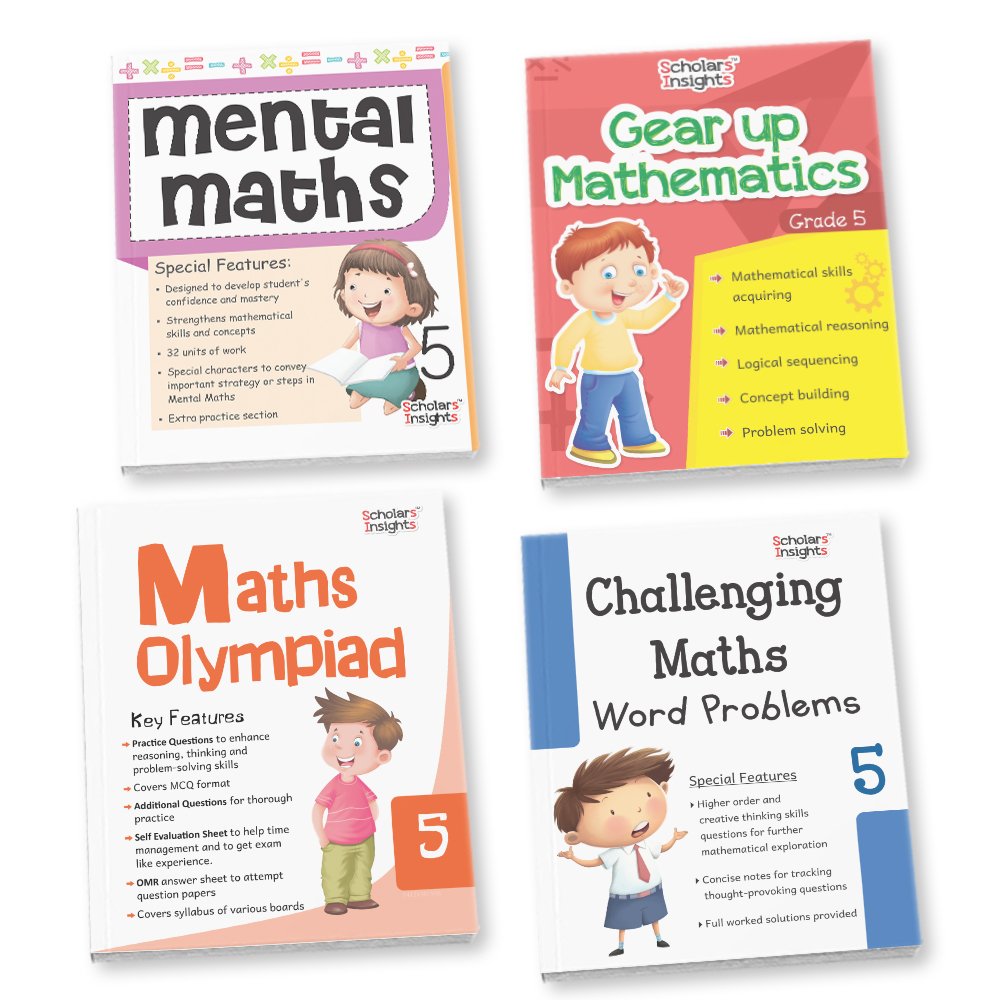 Grade 5 Maths Combo Workbooks Set of 4 Mental Maths, Gear up, Olympiad, Challenging Maths (1)