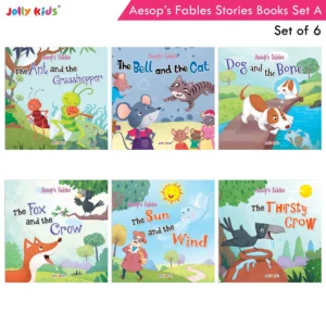 Jolly Kids Aesop's Fables Stories Books Set A (Set of 6) The Ant and Grasshopper, The Bell and The Cat, The Dog and The Bone, The Fox and The Crow, The Sun and The Wind, The Thirsty Crow