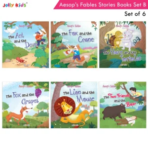 Jolly Kids Aesop's Fables Stories Books Set B (Set of 6) The Ant and The Dove, The Fox and The Crane, The hare and The Tortoise, The Fox and The Grapes, The Lion and The Mouse, Two Friends and The Bear