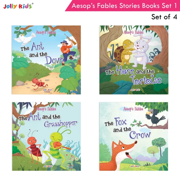 Jolly Kids Aesop's Fables Stories Books Set 1 (Set of 4) The Ant and the Dove, The Hare and the Tortoise, The Ant and the Grasshopper, The Fox and the Crow