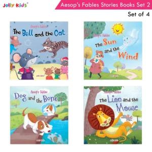 Jolly Kids Aesop's Fables Stories Books Set 2 (Set of 4) The Bell and the Cat, The Sun and the Wind, The Dog and the Bone, The Lion and the Mouse