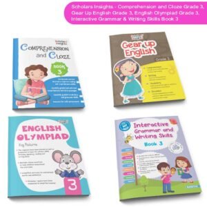 Grade 3 English Practice Workbooks: Gear Up English, English Olympiad, Comprehension and Cloze, Interactive Grammar and Writing Skills NEP Book(Set of 4)