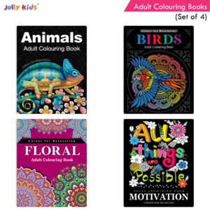Jolly Kids Adult Colouring Books Set of 4|Stress Relieving Designs Floral, Animals, Birds & Motivational Quotes Colouring Books for Adults| Ages 12+