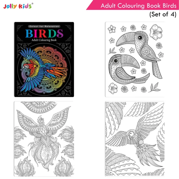 Jolly Kids Adult Colouring Books Set of 4|Stress Relieving Designs Floral, Animals, Birds and Motivational Quotes Colouring Books for Adults| Ages 12+ - Image 3