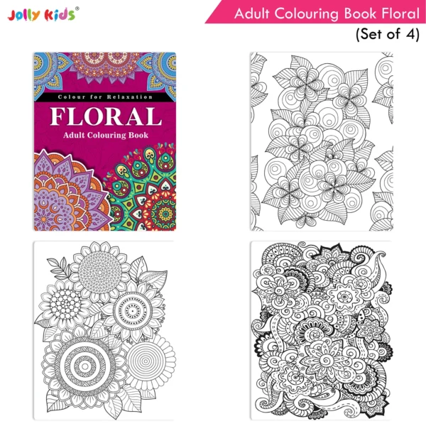 Jolly Kids Adult Colouring Books Set of 4|Stress Relieving Designs Floral, Animals, Birds and Motivational Quotes Colouring Books for Adults| Ages 12+ - Image 4