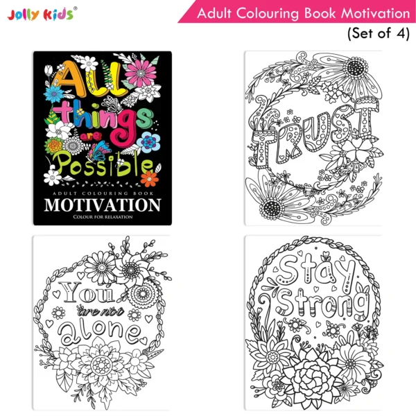 Jolly Kids Adult Colouring Books Set of 4|Stress Relieving Designs Floral, Animals, Birds and Motivational Quotes Colouring Books for Adults| Ages 12+ - Image 5