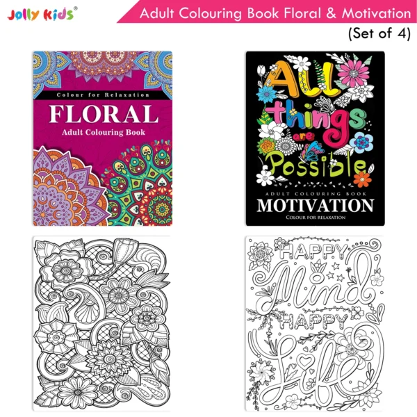 Jolly Kids Adult Colouring Books Set of 4|Stress Relieving Designs Floral, Animals, Birds and Motivational Quotes Colouring Books for Adults| Ages 12+ - Image 7