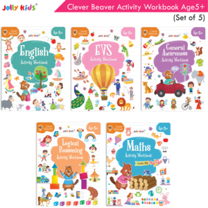 Early Learning Jolly Kids Clever Beaver Activity Workbooks Age 5+|Set of 5| Kindergarten Books English-Maths-General Awareness-EVS-Logical Reasoning