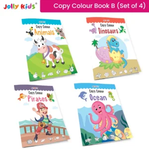 Jolly Kids Copy Colour Books Set B| Kids Colouring Theme Books Set of 4: Animals, Dinosaurs, Ocean & Pirates| Ages 3-10 years