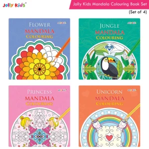 Jolly Kids Mandala Art Colouring Books for Kids Set of 4|Age 4 and Above|Creative Art Therapy Stress Relieving Designs Flower, Jungle, Princess, Unicorn