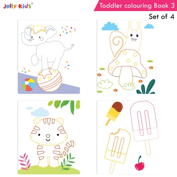 Jolly Kids Toddler Colouring Die-Cut Animal Shaped Activities Books for Kids| Set of 4| Ages 1–6 Years| Elephant, Bear, Lion, Monkey - Image 4