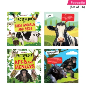 Jolly Kids Factopedia Books Set of 16 For Kids Aged 3-8 Years| Educational Learning About Animals-Farm Animals, Wild Animals, Oceans, Monkeys, Reptiles, Plants, Earth, Sports, Human Body, Spaces and More.