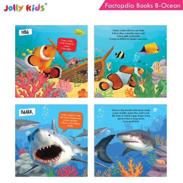 Jolly Kids Factopedia Books B Set of 4 For Preschoolers Learning About Ocean - Apes And Monkey - Reptiles And Amphibians - Wild Animals - Image 3