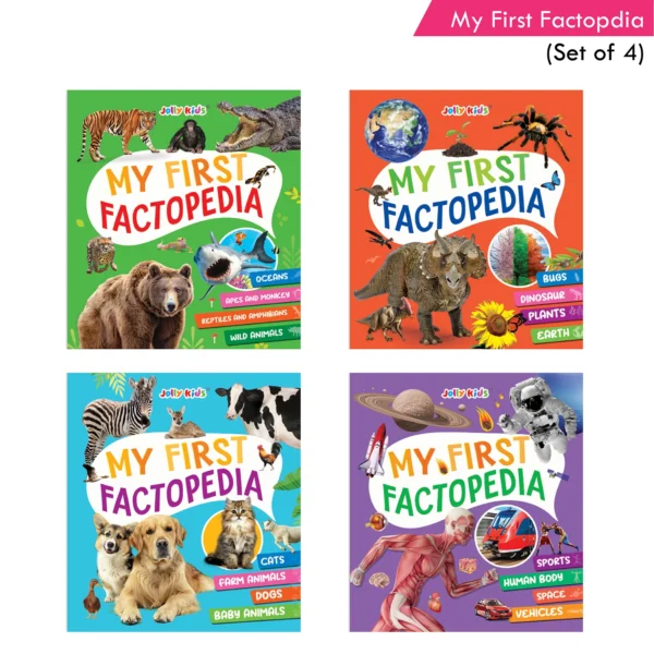 Jolly Kids 4-in-1 Factopedia Books Set of 4| Explore Nature Learning Adventure, Animals, Sports, Plants, Spaces and More