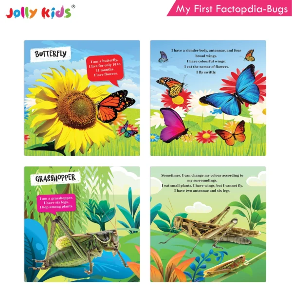 Jolly Kids My First Factopedia: Bugs-Dinosaurs-Plants-Earth 4 in 1 Book for Kids Ages 3-8 Years| Fact of Butterfly, Spinosaurus, Learn About Seeds, Beauty of Flowers, Blue Planet, Mountain - Image 2